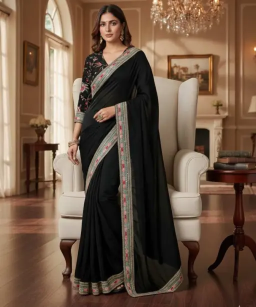 Kc 2093 Space Silk Multi Thread Sequence Embroidery Designer Saree Collection