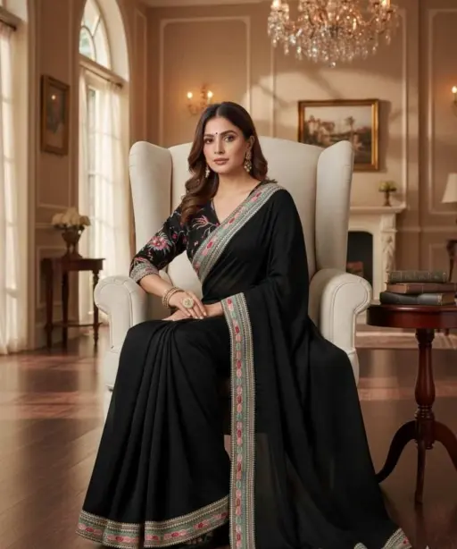 Kc 2093 Space Silk Multi Thread Sequence Embroidery Designer Saree Collection