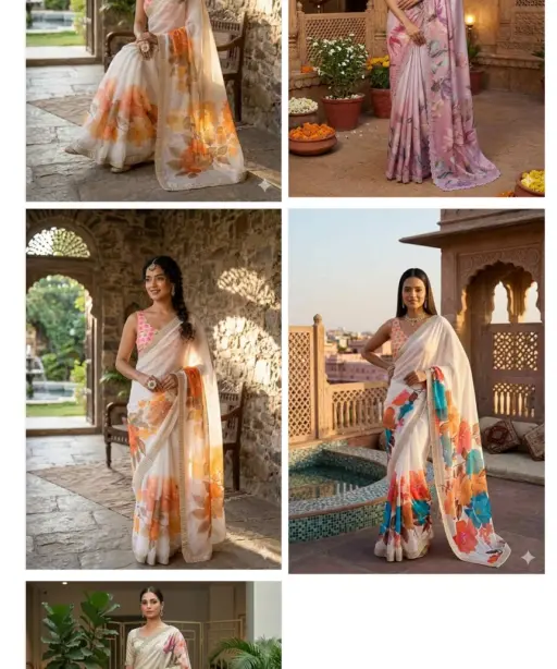 Kc 909 Satin Georgette with Hand Print Designer Saree