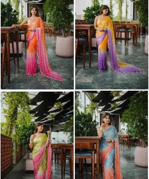 Kc 944 Space Silk Dual Shade Beeds Worked Designer Saree Collection