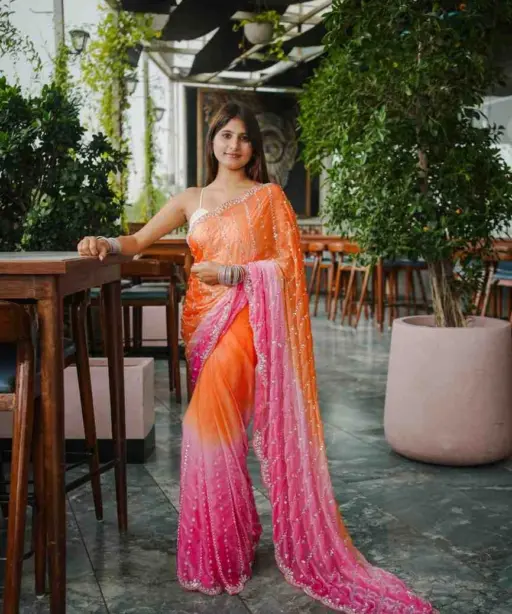 Kc 944 Space Silk Dual Shade Beeds Worked Designer Saree Collection