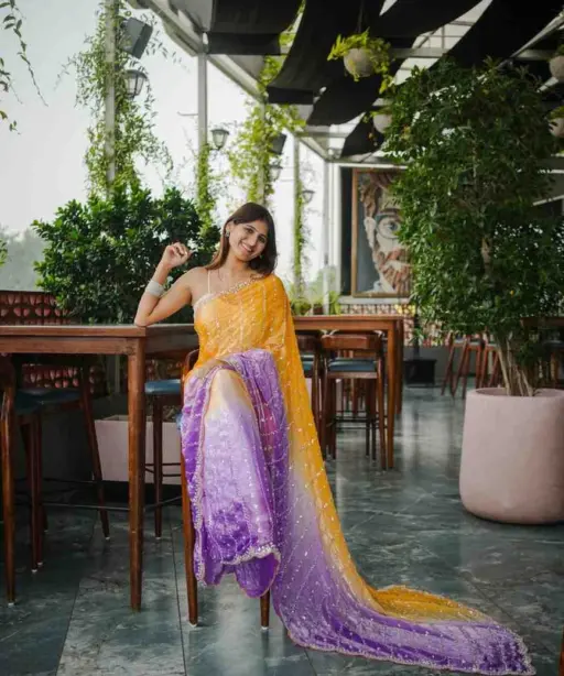 Kc 944 Space Silk Dual Shade Beeds Worked Designer Saree Collection