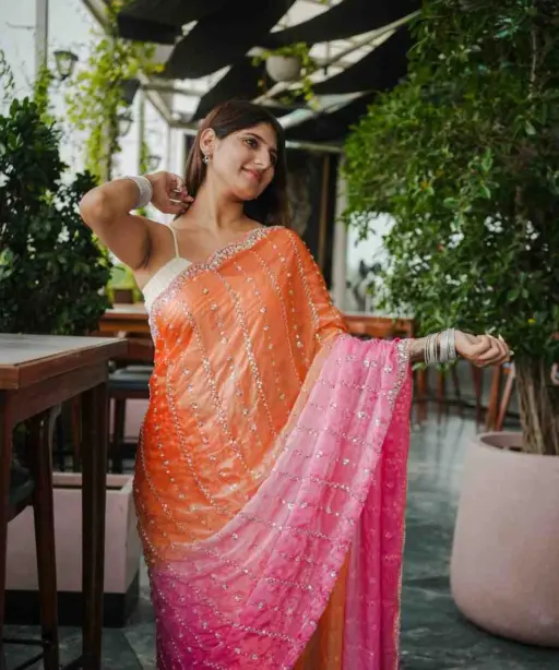 Kc 944 Space Silk Dual Shade Beeds Worked Designer Saree Collection