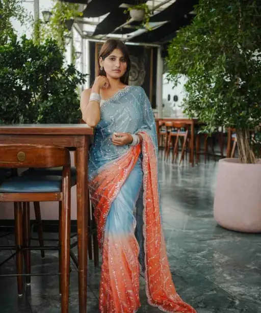 Kc 944 Space Silk Dual Shade Beeds Worked Designer Saree Collection