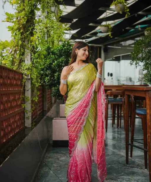 Kc 944 Space Silk Dual Shade Beeds Worked Designer Saree Collection