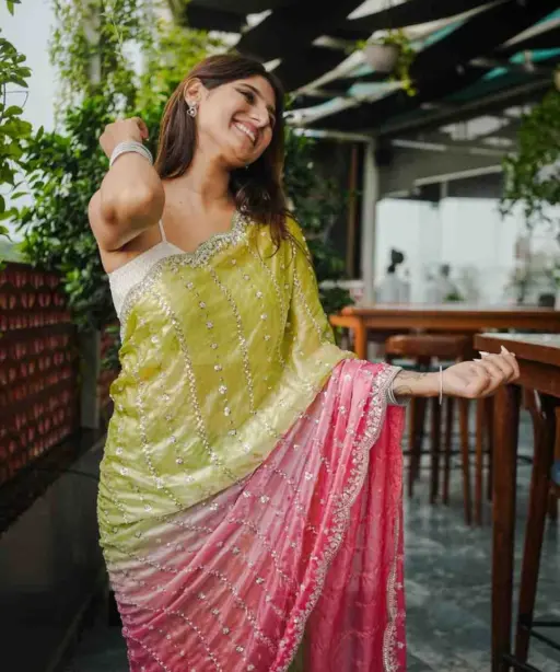 Kc 944 Space Silk Dual Shade Beeds Worked Designer Saree Collection