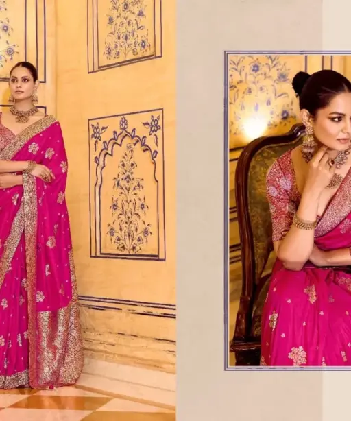 Kimora Rajmahal Banarasi Silk Border Work Festival Wear Saree Collection