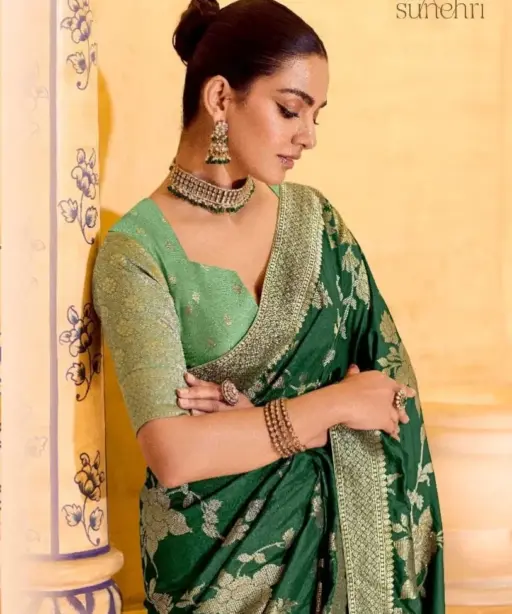 Kimora Rajmahal Banarasi Silk Border Work Festival Wear Saree Collection