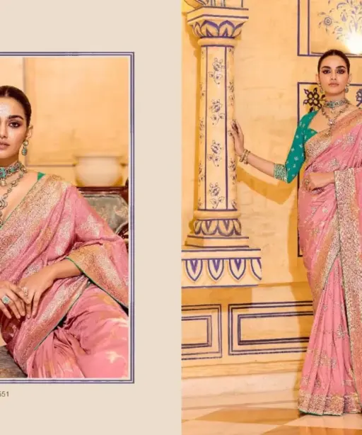Kimora Rajmahal Banarasi Silk Border Work Festival Wear Saree Collection