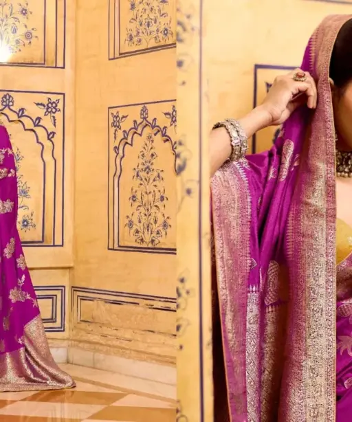 Kimora Rajmahal Banarasi Silk Border Work Festival Wear Saree Collection