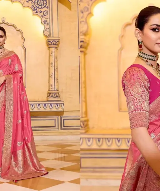 Kimora Rajmahal Banarasi Silk Border Work Festival Wear Saree Collection