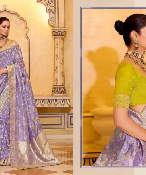 Kimora Rajmahal Banarasi Silk Border Work Festival Wear Saree Collection