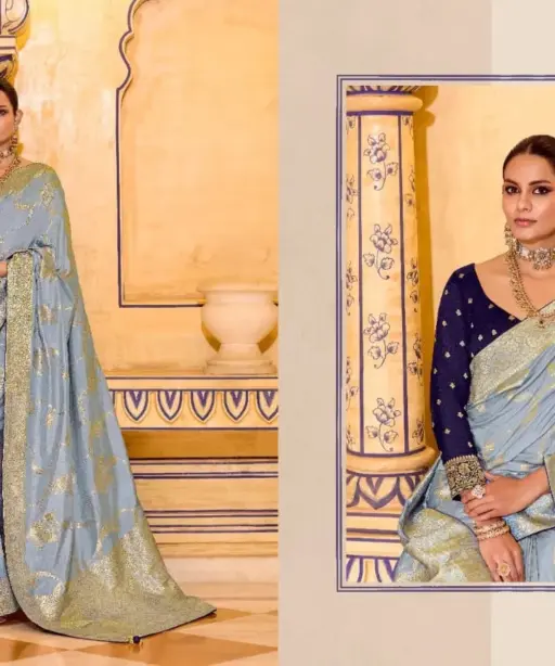 Kimora Rajmahal Banarasi Silk Border Work Festival Wear Saree Collection