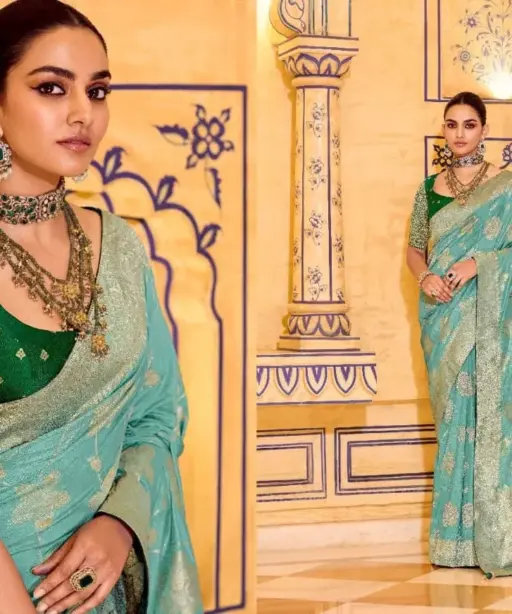 Kimora Rajmahal Banarasi Silk Border Work Festival Wear Saree Collection