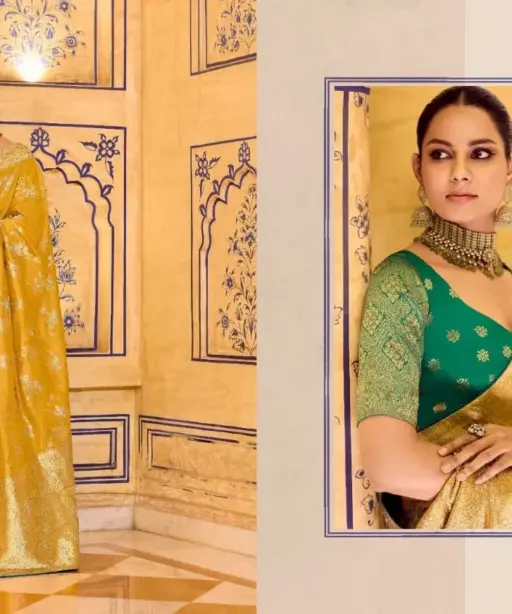 Kimora Rajmahal Banarasi Silk Border Work Festival Wear Saree Collection