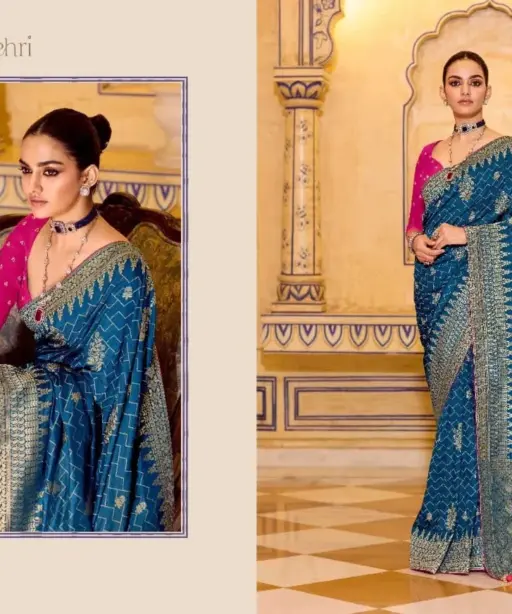 Kimora Rajmahal Banarasi Silk Border Work Festival Wear Saree Collection