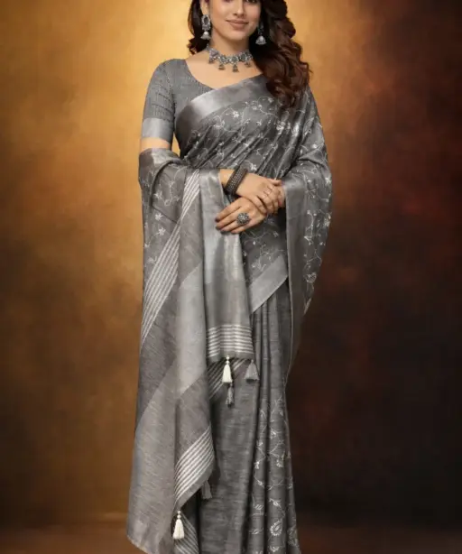 Mahek 219 Linen Cotton Embroidery Worked Fancy Saree Collection