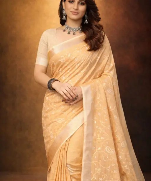 Mahek 219 Linen Cotton Embroidery Worked Fancy Saree Collection