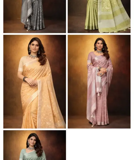 Mahek 219 Linen Cotton Embroidery Worked Fancy Saree Collection