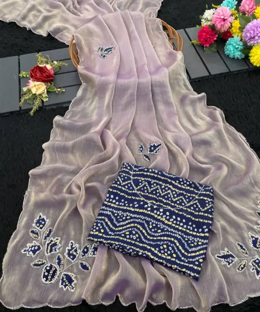 Modal 6339 Chiffon Embossed Foil with Cut Work Designer Saree Collection