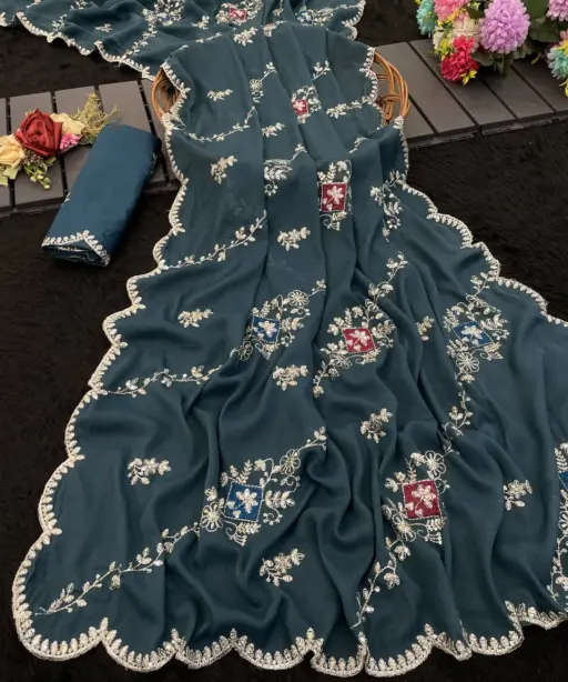 Modal 6358 Georgette Embroidered Designer Saree Collection