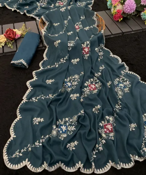 Modal 6358 Georgette Embroidered Designer Saree Collection