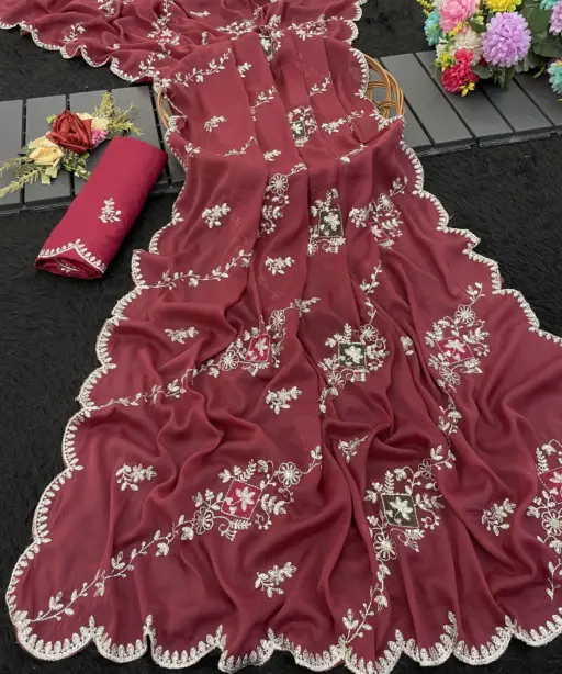 Modal 6358 Georgette Embroidered Designer Saree Collection