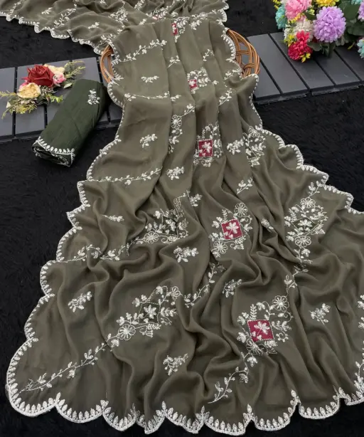 Modal 6358 Georgette Embroidered Designer Saree Collection