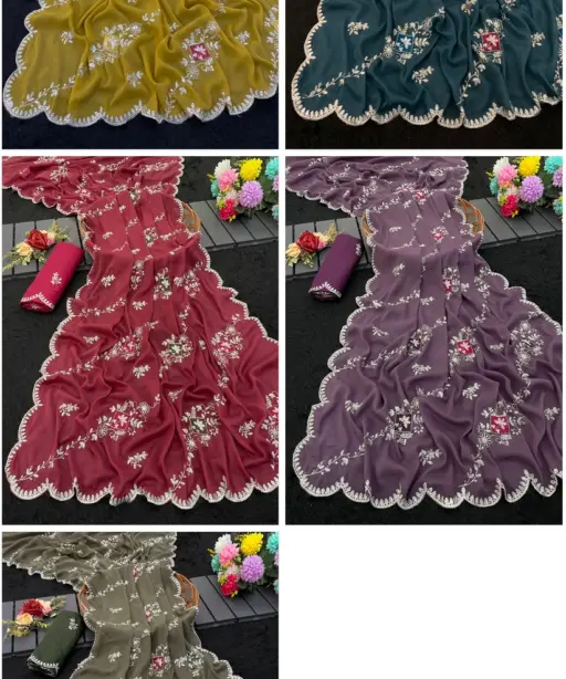 Modal 6358 Georgette Embroidered Designer Saree Collection