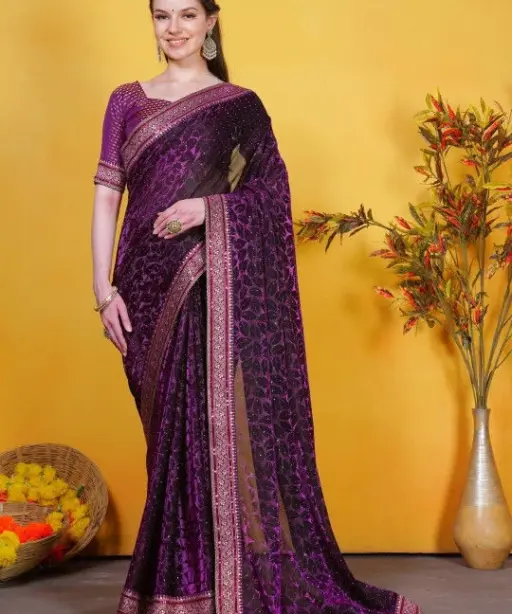 Swarosk Delta Paan Lycra with Lace Border Party Wear Saree Collection