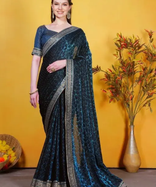 Swarosk Delta Paan Lycra with Lace Border Party Wear Saree Collection