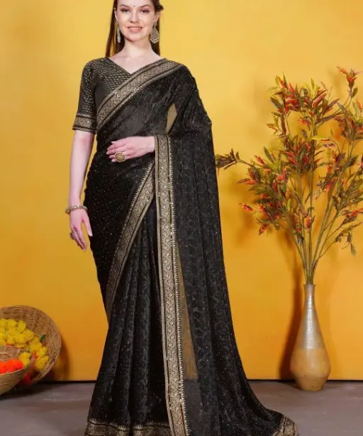 Swarosk Delta Paan Lycra with Lace Border Party Wear Saree Collection
