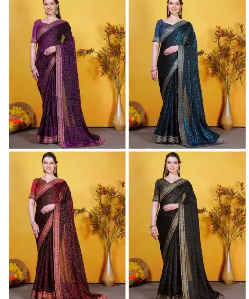 Swarosk Delta Paan Lycra with Lace Border Party Wear Saree Collection