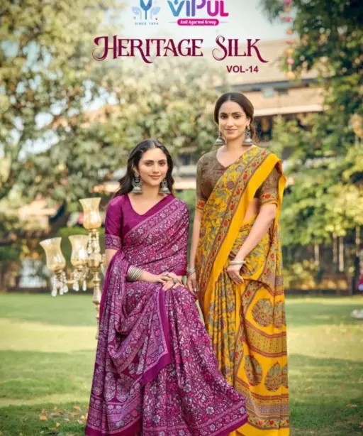 Vipul Heritage Silk Vol 14 Crepe Printed Casual Wear Saree Collection