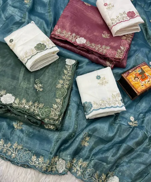 Vt 811 T Gold Crush Embroidery with Multi Threaded Designer Saree Collection