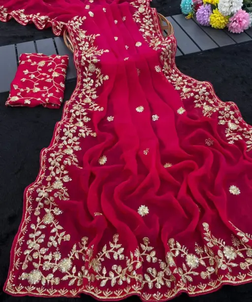 Vt 827 T Fandy Chiffon Embroidery Worked Fancy Saree Collection