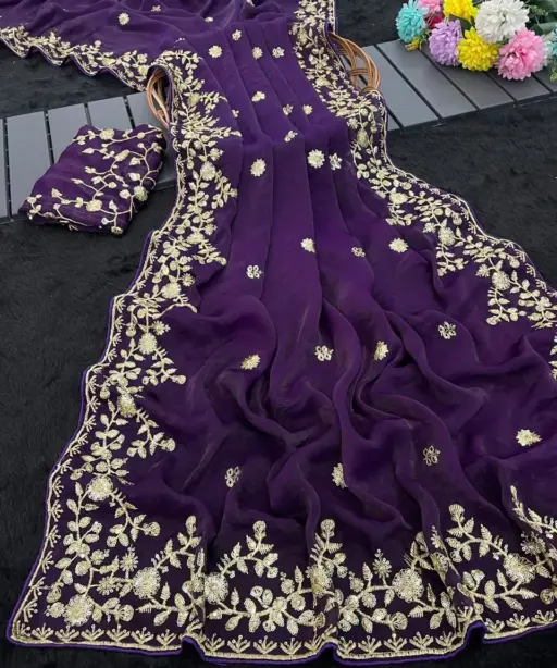 Vt 827 T Fandy Chiffon Embroidery Worked Fancy Saree Collection