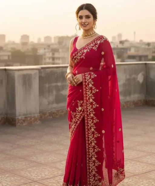 Vt 827 T Fandy Chiffon Embroidery Worked Fancy Saree Collection