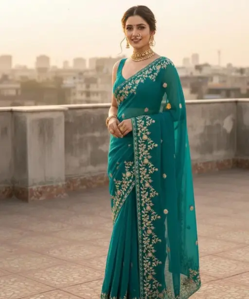 Vt 827 T Fandy Chiffon Embroidery Worked Fancy Saree Collection