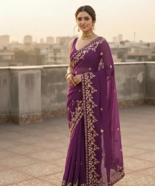 Vt 827 T Fandy Chiffon Embroidery Worked Fancy Saree Collection
