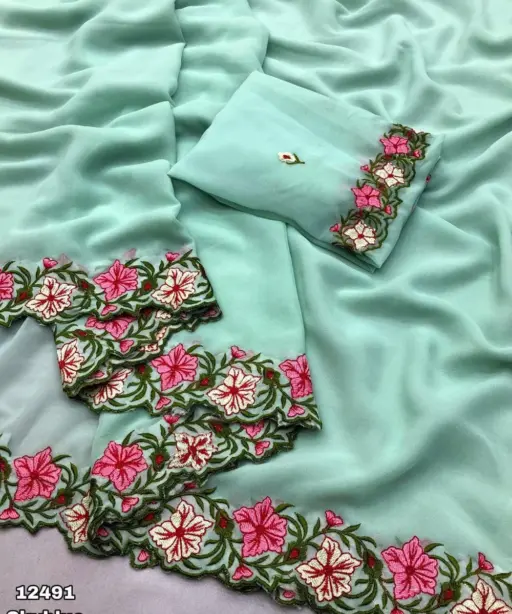 Arham Georgette Floral Multi Thread Worked Fancy Saree Collection