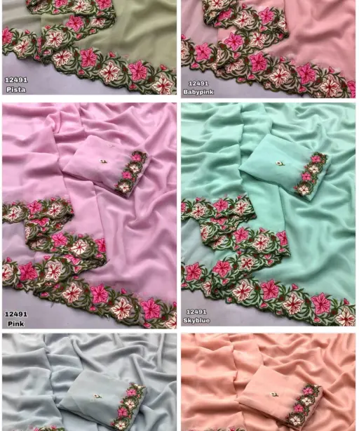 Arham Georgette Floral Multi Thread Worked Fancy Saree Collection