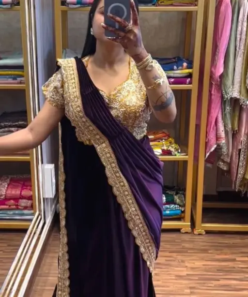 Bt 7145 Fandy Satin Sequence Worked Ready to Wear Saree Collection