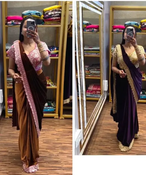 Bt 7145 Fandy Satin Sequence Worked Ready to Wear Saree Collection