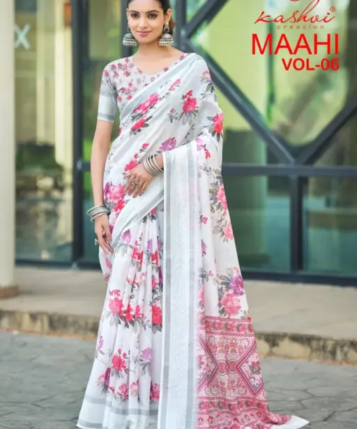 Kashvi Maahi Vol 6 Linen with Sequence Border Saree Collection