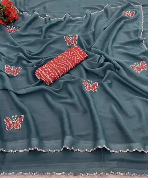 Modal 6377 Georgette Zari Embroidered Fancy Saree Collection