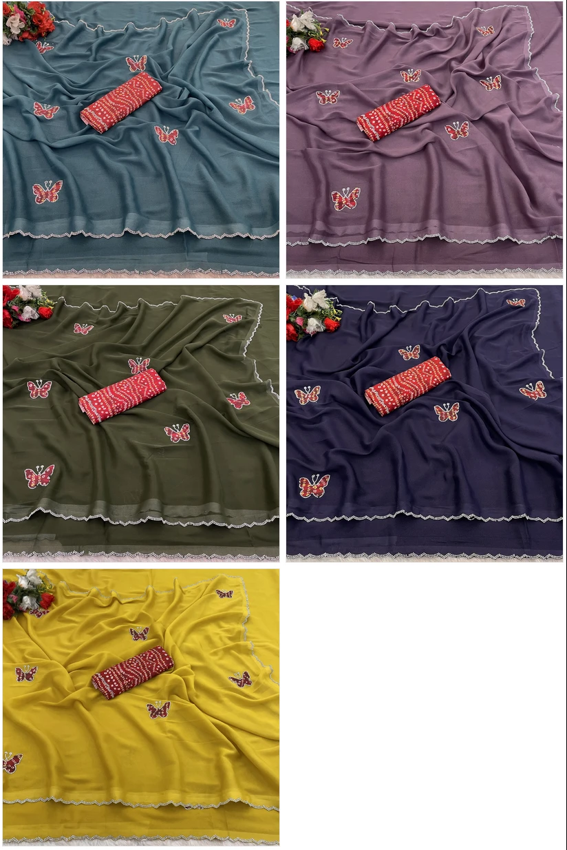 Modal 6377 Georgette Zari Embroidered Fancy Saree Collection