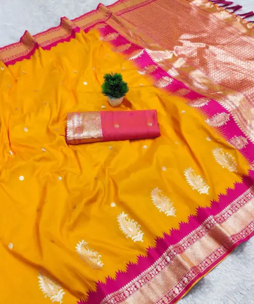 Nx Mango Soft Banarasi Zari Weaving Fancy Silk Saree Collection