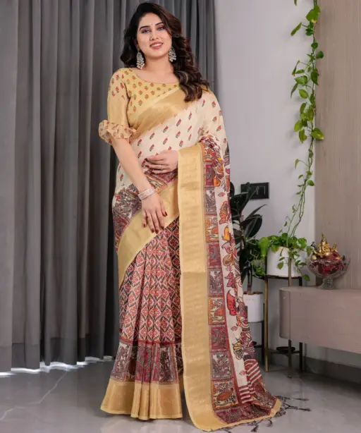 Shc 01 to 07 Pure Handloom Linen Floral Printed Saree Collection