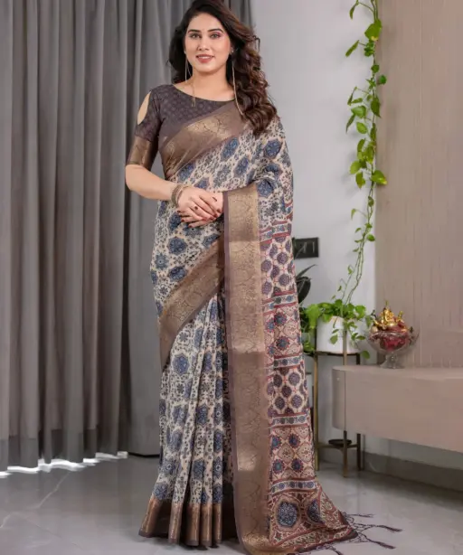 Shc 01 to 07 Pure Handloom Linen Floral Printed Saree Collection